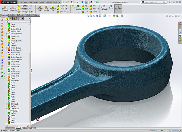 Solidworks Harley Davidson Rod is thicker where it's needed