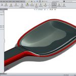 Pyrex Spatula created in a Design-engine Solidworks surfacing class shows example utilizing top down design to obtain co-injection softtouch